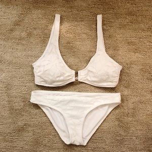 NEW White Lace Aerie Bikini- Top L, Bottom M
